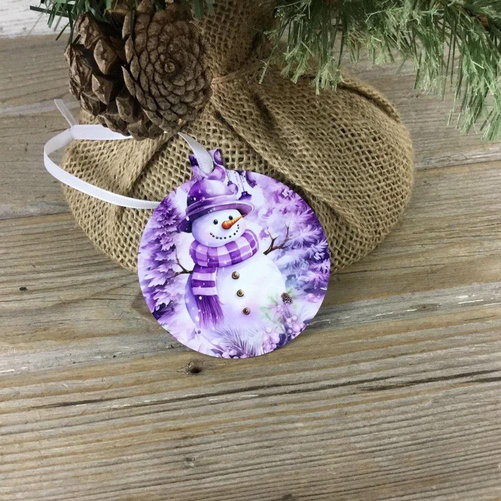 Pretty in Purple Snowman Christmas Ornament